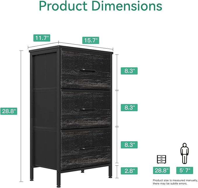 AODK Dresser for Bedroom Nightstand Small Dressers Chest of Drawers End Table for Living Room, Closet Dresser with 3 Storage 