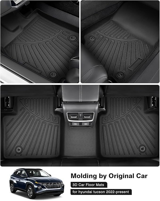 Powerty Floor Mats for 2022-2025 2026 Hyundai Tucson(Non-Hybrid Models) Accessories All Weather Floor Liner 3D TPE 1st & 2nd Row Floor Mat Heavy-Duty Floor Liners(NOT for Hybrid)