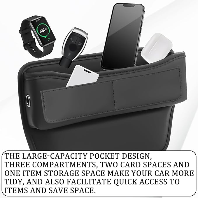 msyuusr Car Seat Gap Filler Organizer, Front Seat Leather Storage Box, Car Organizers and Storage, Car Accessories for Women Men, Car Seat Gap for storage Phones, Glasses, Keys, Cards (Black)