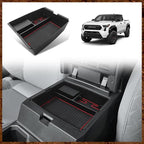Muslogy Center Console Organizer Compatible with Toyota Tacoma 2024 2025 2026 Accessories Middle Console Storage Box ABS Material with Anti-Slip Mats Interior Insert Tray (Red)