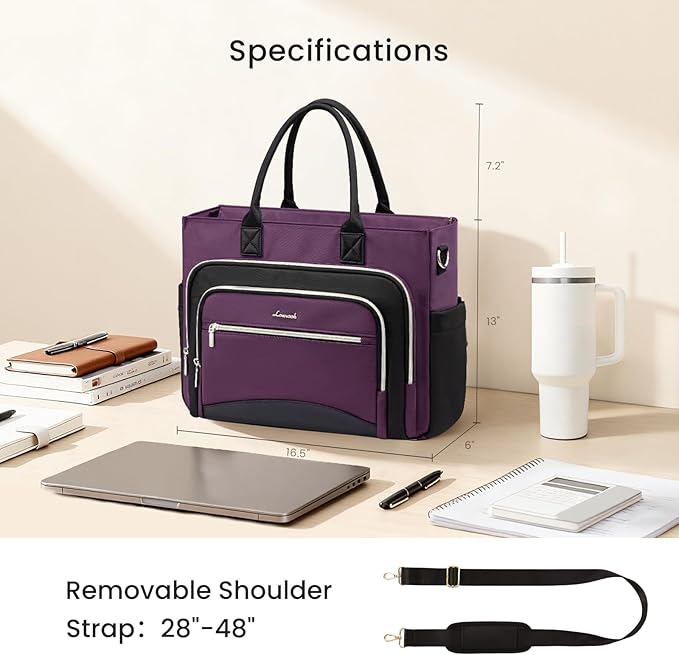 LOVEVOOK Teacher Tote Bag for Women,Laptop bag with Large Cup Holder,Work bag with Accordion File Organizer Pocket,Multi-Pock