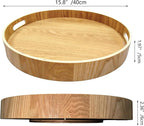 16" Large Lazy Susan Turntable with Handles – Wooden Rotating Tray with Raised Rim – Rustic Farmhouse Kitchen Island & Table 