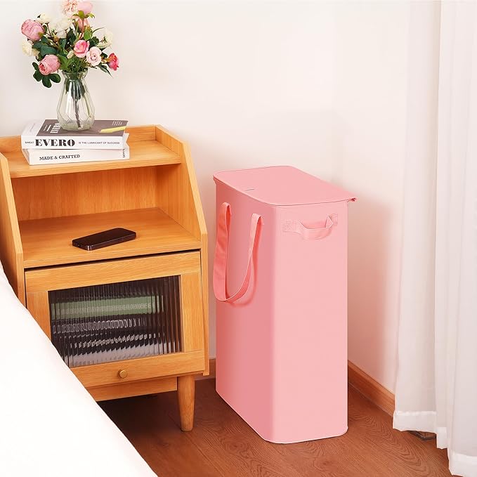 efluky Slim Laundry Basket with Lid, Narrow Laundry Hamper with Handles, Collapsible Dirty Clothes Hamper, Tall Laundry Bin f