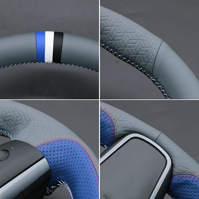 MEWANT Hand Stitched Steering Wheel Cover for Tesla Model 3 2017-2023 / Model Y 2020-2023 for Tesla Model 3/Y Accessories