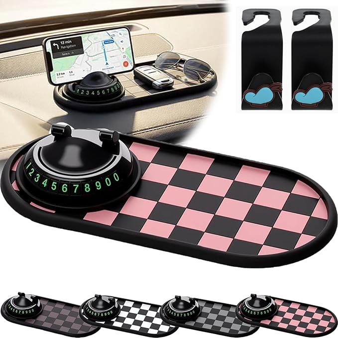 3-in-1 Anti Slip Mat for Car Dashboard, Multifunction Car Anti Slip Mat Phone Holder with Temporary Parking Number, Large Uni