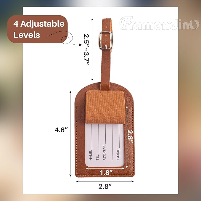 Framendino, 48 Sets Wedding Favors Luggage Tag PU Leather Travel Tags with Name ID Card for Bridal Shower Brown