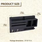 Key and Mail Holder Wall Mount, Wooden Entryway Organizer with 2 Hooks & Shelf, Compact Key Rack for Wall with Mail Organizer