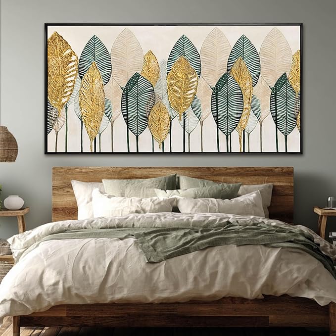 CHUDANHAO Vintage Wall Decor Gold Foil Wall Art Abstract Home Decorations Textured Artwork for Walls 24"x48" Pictures for Bed