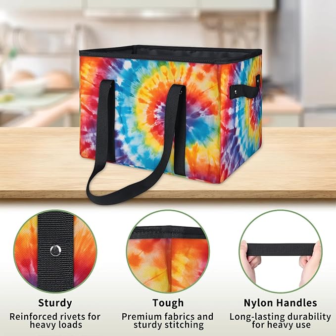 Reusable Grocery Bags Heavy Duty Shopping Bags Foldable Large Tote Bags with Long Handles & Hard Bottom