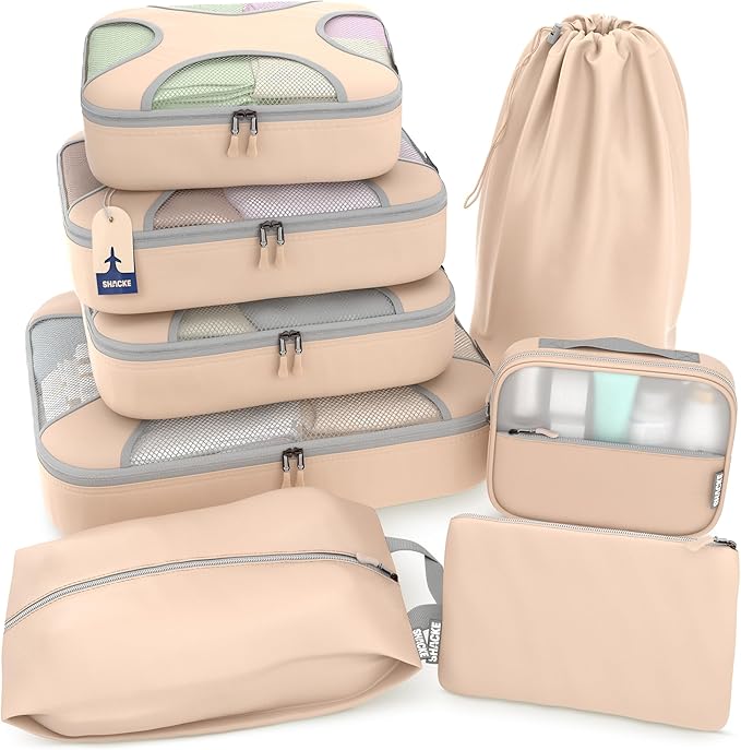 Shacke Packing Cubes for Travel 8 Set - Premium Luggage Organizer Bags - Versatile Travel Organizer for Women and Men - Optim