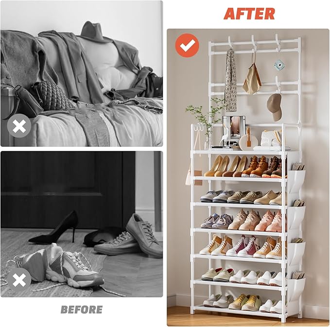 Shoe Rack 7 Tier Shoe Organizer Storage 21-28 Pairs Closet Shoes Rack for Front Door Entrance Shoe Rack Organizer with Hooks 