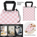 Car Trash Bag Large Hanging Can for Back of Seat, Cute Waterproof Car Garbage Bag for Vehicle, Travelling, Outdoor Pink White Checkerboard