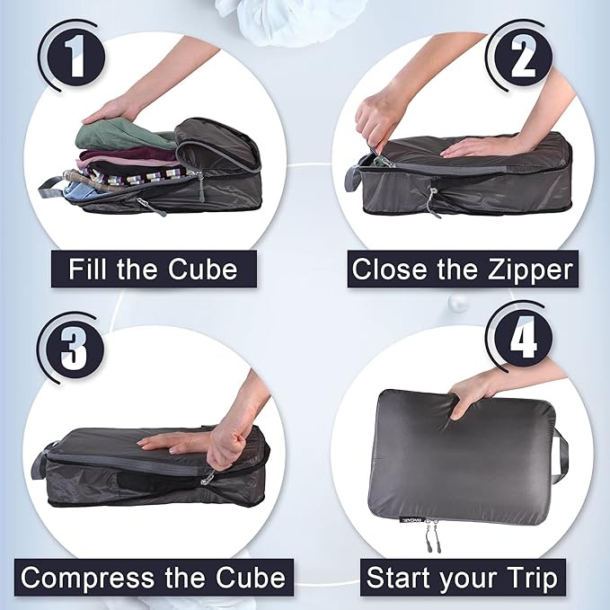 BAGAIL 5 Set Ultralight Compression Packing Cubes Travel Accessories Expandable Packing Organizers(Grey)