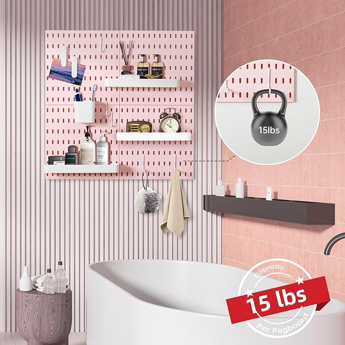 VUSIGN Pegboard Combination Wall Organizer Kit, 4 Pieces Pegboards and 17 Accessories Modular Hanging, Wall Mount Display Peg