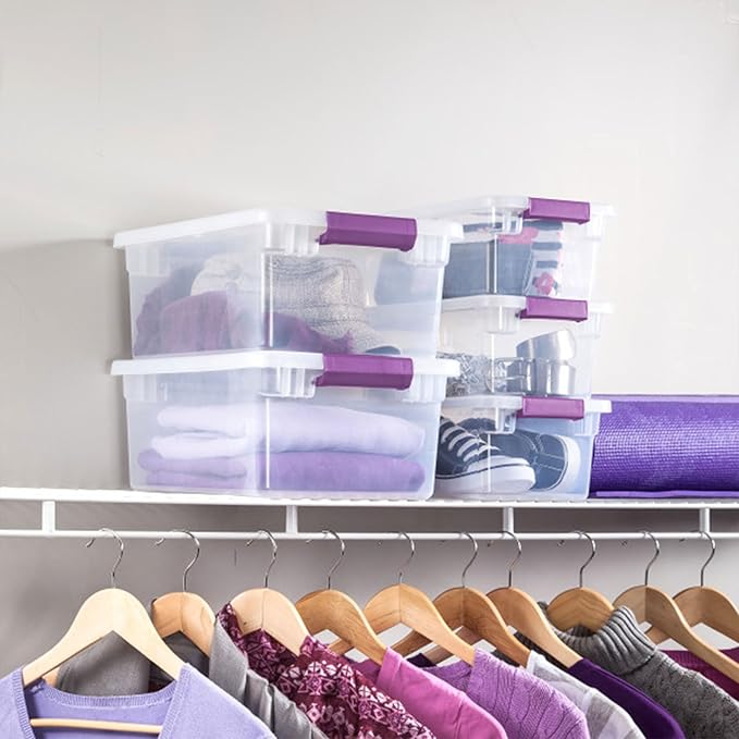 Sterilite 12-Pack 6 Quart ClearView Latch Box, Stackable Organizer Bins with Latching Lids - Clear Plastic Organization Conta