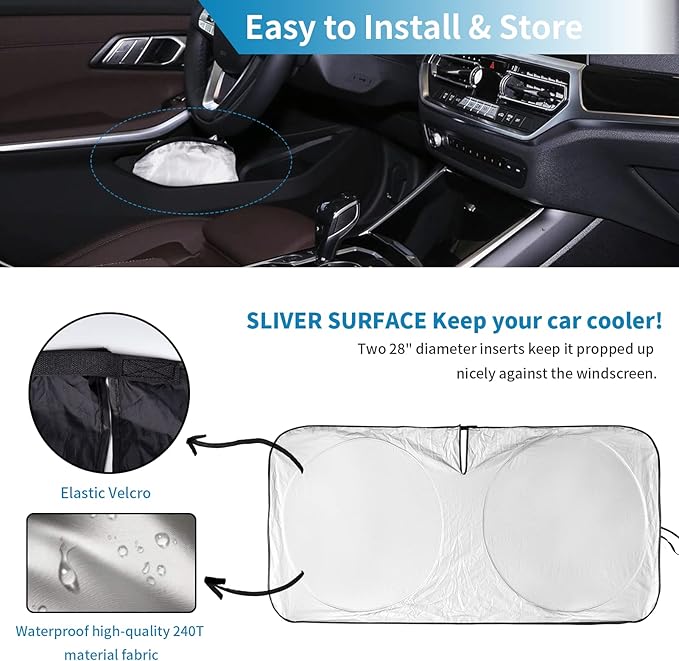 INSAUTO for Toyota Tundra Car Sun Shade Windshield for Tundra 2006 2005 2004 Window Sunshade Fit Toyota Matrix 2003-2013 Foldable Sun Visor Protector 210T Shades Block UV Ray Pickup Truck Accessories