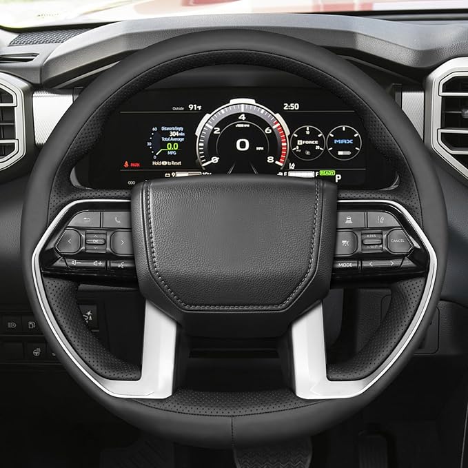 MEWANT Hand Stitch Steering Wheel Cover for Toyota Tacoma 2024 Tundra 2024 DIY Black Steering Wheel Protector Wrap