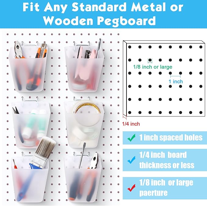 Namalu 12 Pack Pegboard Storage Bins with Labels and Hooks Bulk Peg Board Organizer Accessories Hanging Cup Organizer Pegboar