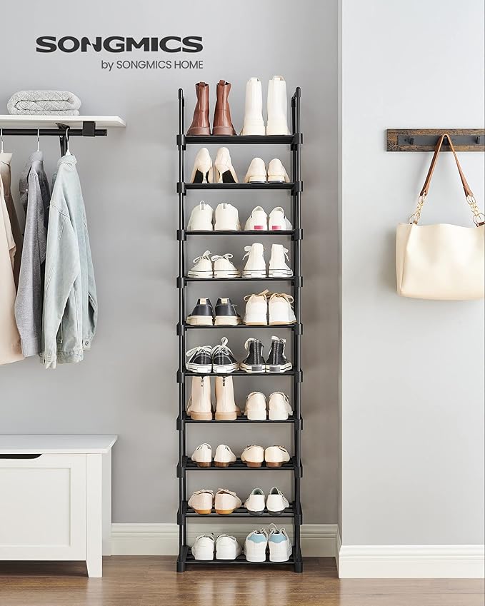 SONGMICS Shoe Rack, 10-Tier Shoe Organizer, Metal Storage Shelf, Upright or Upside Down, for 11-22 Pairs, for Entryway, 11.8 