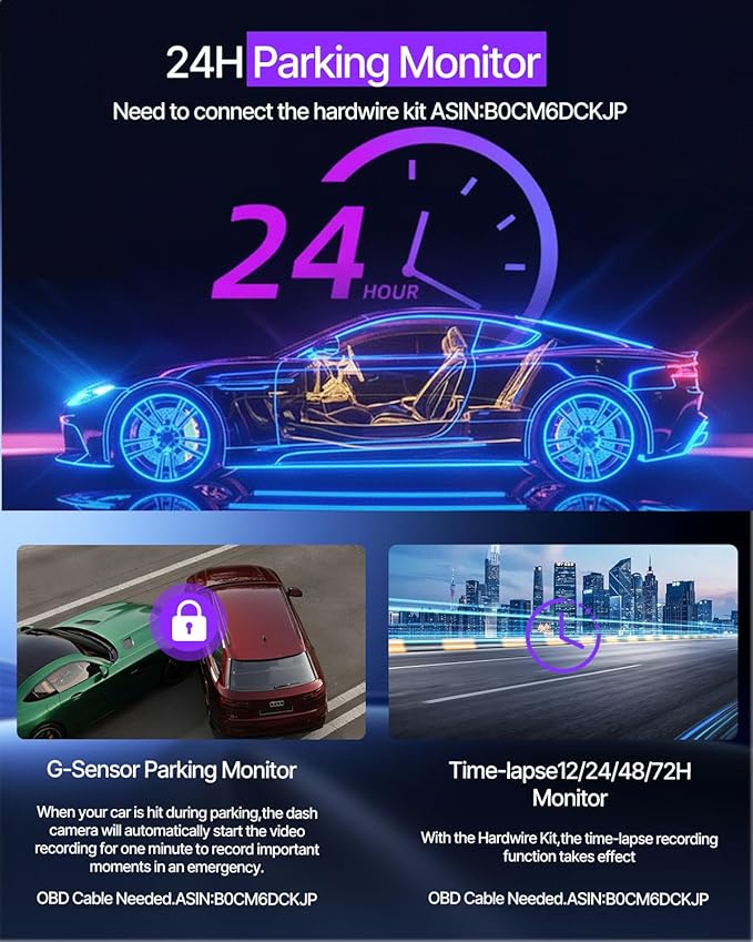 Dash Cam Front and Rear, 2.5K Dual Dash Camera W/ 64GB Card,3" IPS Screen Dash Cam Built-in 5G WiFi, Car Camera with G-Sensor