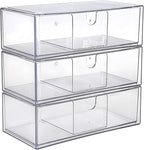 Hipiwe Acrylic Storage Drawers 3-Tier Stackable Bathroom Makeup Organizer Cotton Swabs Qtip Holder for Vanity Cosmetics Clear
