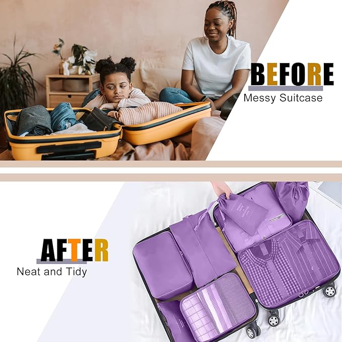 Packing Cubes for Travel - 8 Set Luggage Organizer Bags for Family, Mesh Breathable Packing Cubes for Suitcases Durable Trave