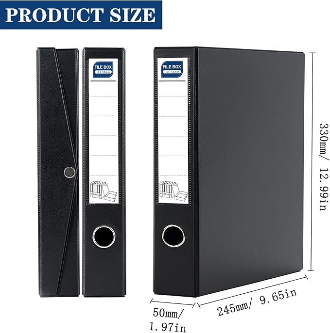 Storage File Boxes 6 Pack, Foldable File Boxes with Lid, 50mm Spine, Archives Cases with Magnetic Closure & Clip, Plastic Doc