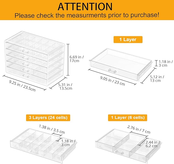 ProCase Acrylic Earrings Holder Organizer Box, Large Clear Earring Jewelry Storage Transparent Stackable Drawers Jewelry Disp