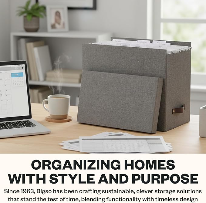 Bigso John Desktop File Box - Storage Solution and Document Organizer for Important Paperwork - Durable Hanging File Box with