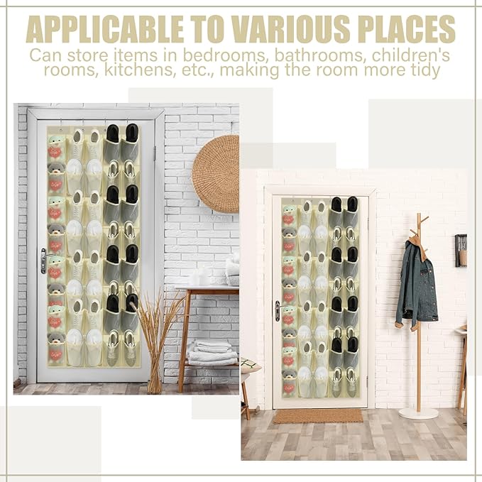 Windyun 40 Over the Door Shoe Organizer Large Breathable Mesh Pockets Hanging Shoe Rack for Closet Beige Behind Door Hanger S