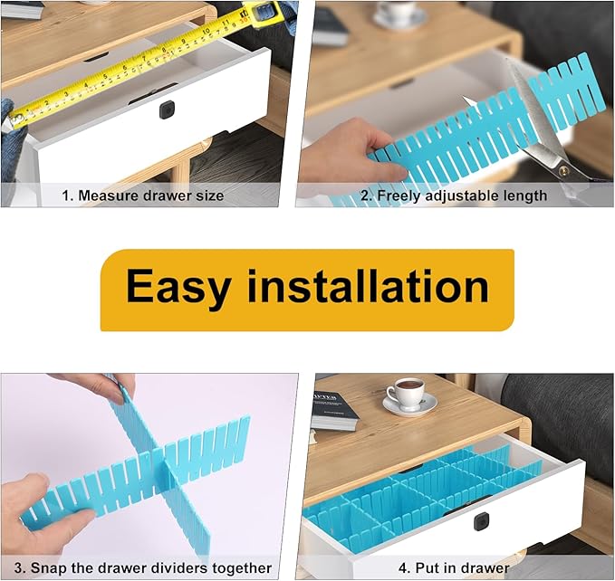 100 PCS Premium DIY Drawer Dividers, Blue, Adjustable Drawer Dividers for Perfectly Organized Drawers, Tidying Makeup, Clothe