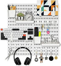 4 Pack Peg Board Wall Organizer,12"x12" White Pegboard Combination Kit with 23 Accessories for Home, Office, Garage Tool Stor