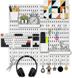 4 Pack Peg Board Wall Organizer,12"x12" White Pegboard Combination Kit with 23 Accessories for Home, Office, Garage Tool Stor