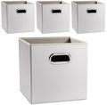 PRANDOM Leather Foldable Cube Storage Bins 11x11 inch [4-Pack] Fabric Storage Baskets Cubes Drawer with Cotton Handles Organi