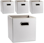 PRANDOM Leather Foldable Cube Storage Bins 11x11 inch [4-Pack] Fabric Storage Baskets Cubes Drawer with Cotton Handles Organi