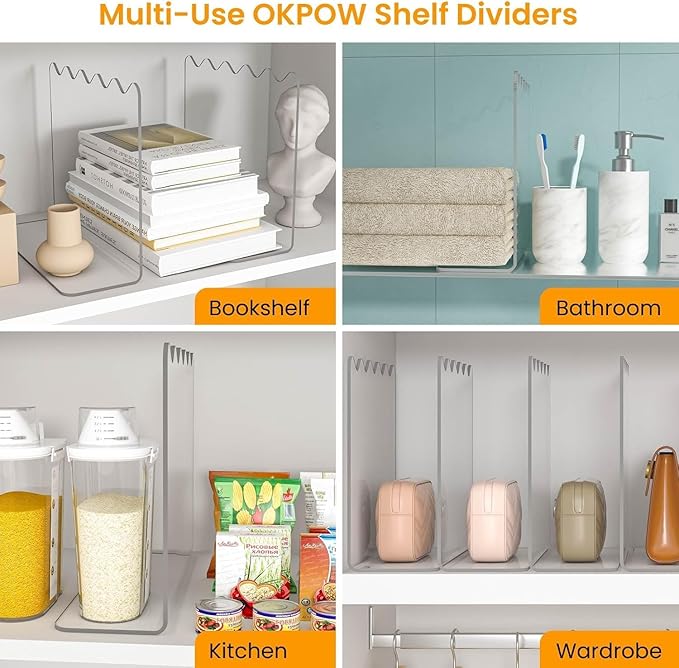OKPOW Acrylic Shelf Dividers for Closet Organization - 10" Tall X 12" Deep Easy Installation Clothes Purses Organizer - Space
