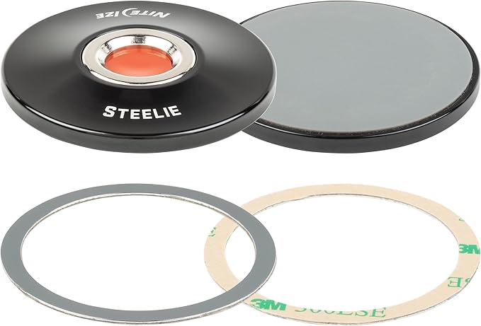 Nite Ize Steelie Orbiter Plus Magnetic Socket and Metal Ring - Car Dashboard with Magnetic Mount - Sturdy Dashboard Mount for Cell Phone - Black