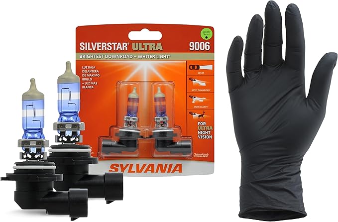 SYLVANIA - 9006 SilverStar Ultra plus Free Installation Gloves - High Performance Halogen Headlight Bulb, High Beam, Low Beam