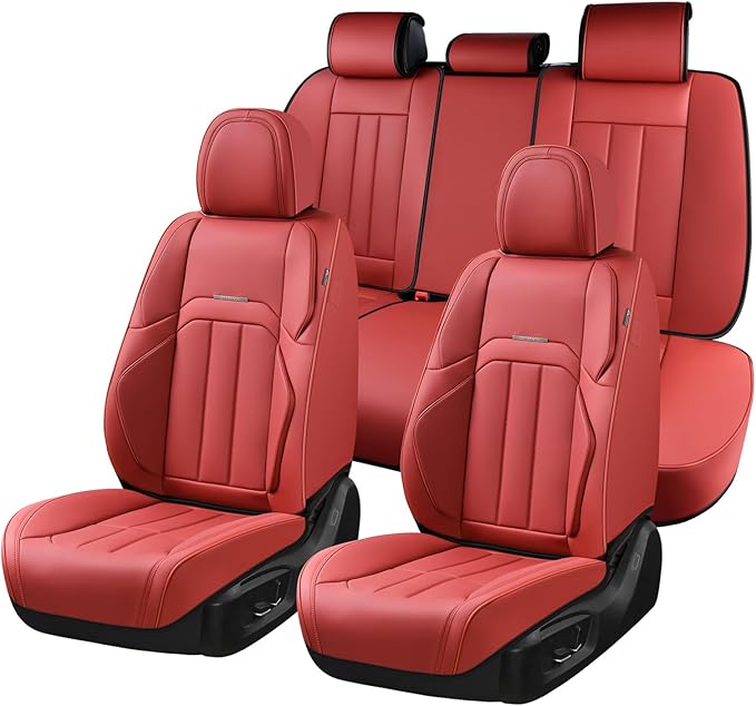 Coverado Car Seat Covers Front Set, Luxury Nappa Leather Seat Covers Universal Fit Waterproof Non-Slip Breathable Automotive 