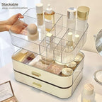 Makeup Organizer with Drawer, Stackable Cosmetic Organizer for Vanity and Bathroom Countertop, Clear Storage for Perfume, Ski