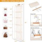 Syeeiex Hanging Handbag Purse Organizer with Zippers, 5 Mesh Shelves,Clear Slubbed Fabric+PVC Hanging Closet Bag Organizer, D
