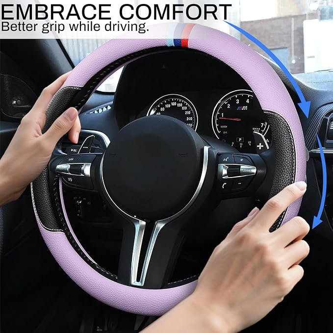 Cxtiy Steering Wheel Cover for BMW X1 X2 X3 X4 X5 X6 330i 530i 740i iX1 iX3 i4 i5 M3 M5 (Purple, Standardized(14.5'-15'))