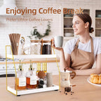 DWTS Coffee Bar Accessories,Coffee Station Organizer with Multi-Functional,CoffeeBar Decor for Accessories,2 Tier Wooden Shel