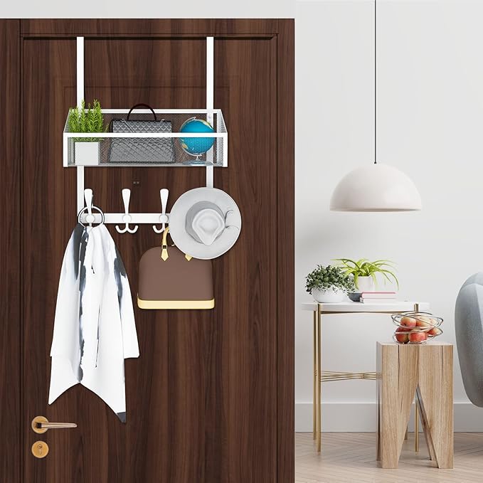 Kaiferty Over The Door Hooks Organizer, Coat Rack Over The Door Storage Hanger Towel Rack, Back of Door Storage Organizer for