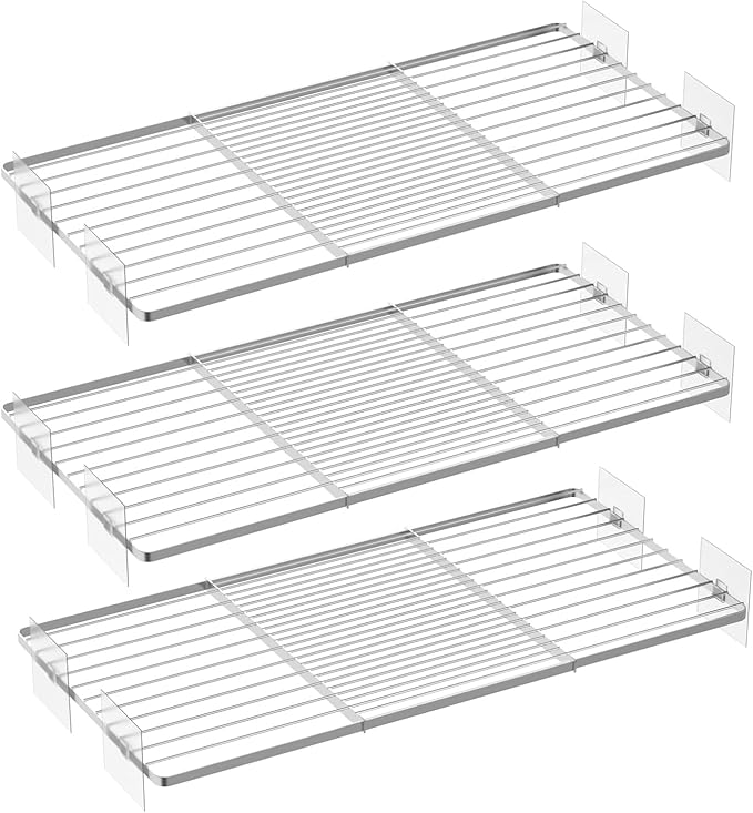 Expandable Closet Organizer Shelves, Adjustable Rod Metal Storage Shelves Divider for Wardrobe Cupboard Kitchen (Silver,11.8"