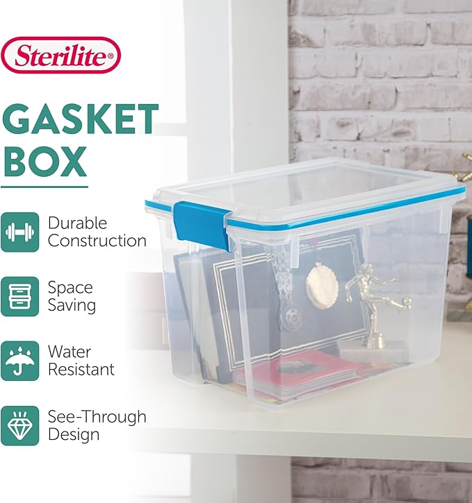 Sterilite 6-Pack Gasket Box, Weather-Resistant Storage Bins with Latching Lids, 20 Quart - Heavy-Duty Organizing Containers f