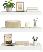 Set of 3 Farmhouse Solid Wood Floating Shelves 22.5 inch White Wall Mounted Storage Shelves for Bathroom Over Toilet, Bedroom