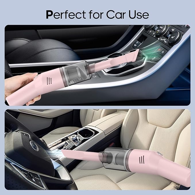 Portable Mini Car Vacuum Cleaner Pink, High Power Cordless(400g) Handheld Rechargeable Vacuum Cleaner for Desk V06