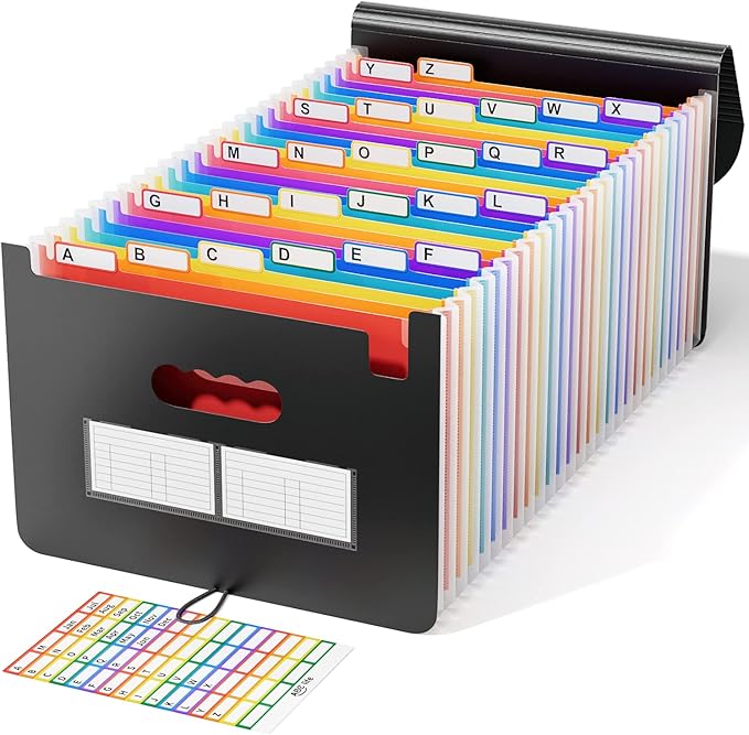 ABC life 26 Pockets Accordion File Organizer, Expanding File Folders, Portable Monthly Bill Receipt Organizer with Colorful A
