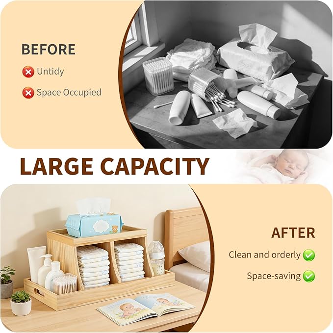 Three colors Diaper Organizer, Wooden Diaper Caddy Organizer, Changing Table Organizer, Diaper Storage Organizer, Nursery Bab